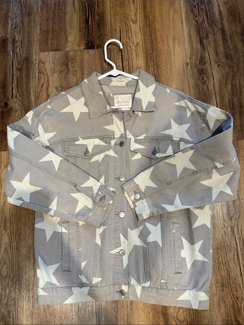 Altar'd State Gray Star Print Jean Jacket
